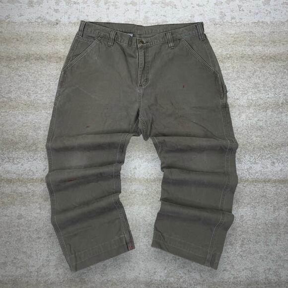 Vintage 90s Carhartt Carpenter Pants 38x28 Baggy Fit Dark Green Canvas Painters - Picture 2 of 5